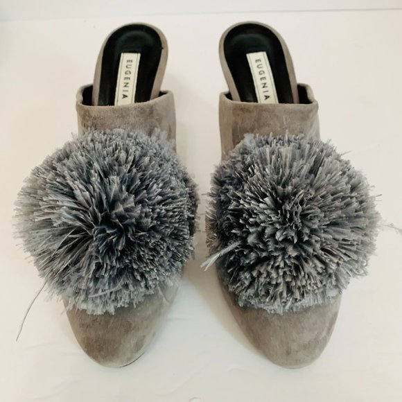 EUGENIA KIM POM POM SUEDE UPPER MULES MADE IN ITALY - Picture 2 of 10
